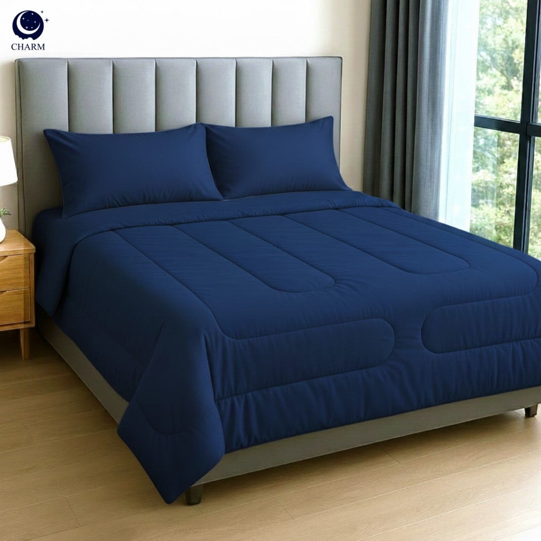 ชุดผ้าปูที่นอน 6 ฟุต 6 ชิ้น CHARM สี NAVY BLUE คอลเลคชั่น CLASSIC_0